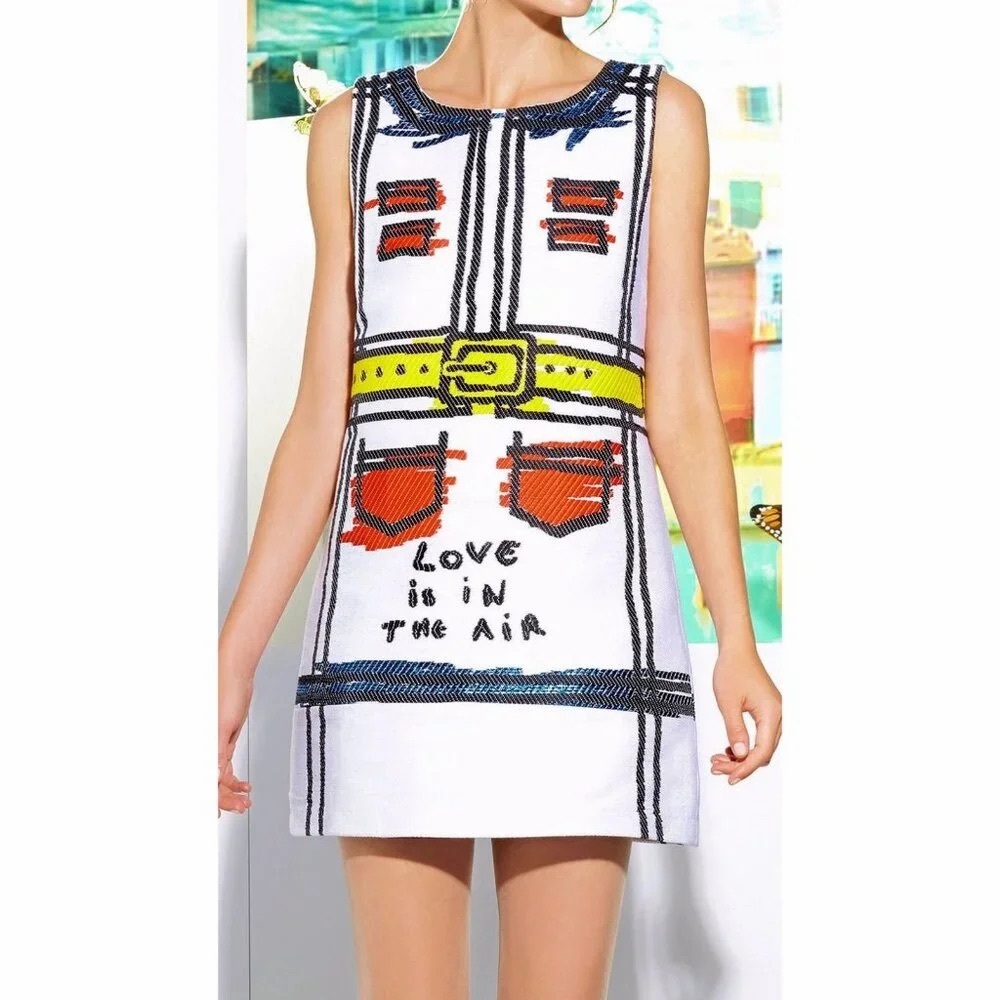 Alice + Olivia Love Is in the Air Mini Shift Dress Sketch Trompe L’Oeil XS